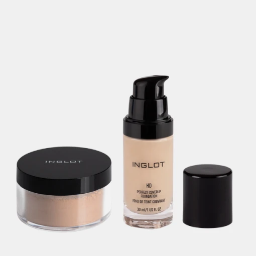 Combo Kem Nền Che Phủ Hoàn Hảo Mịn Lì Hd Perfect Coverup Foundation 77 + Phấn Phủ Vegan Mịn Nhẹ Kiềm Dầu Perfect Finish Loose Powder 14