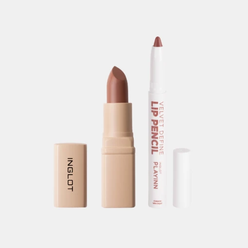 Combo Son Kem Thỏi Mịn Lì, Mướt Nhẹ Môi Creamy Soft Lipstick 4.4G - Nâu Caramel 502 + Son Bút Chì Kẻ Viền Môi & Son Môi Velvet Define Pencil 1.6G - Nâu Chocolate 63