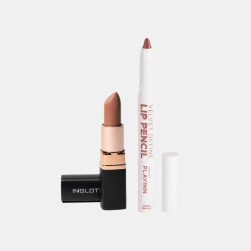 Combo Son Kem Thỏi Vegan Dưỡng Môi Kiss Catcher Lipstick 908 + Son Bút Chì Kẻ Viền Môi & Son Môi Playinn Velvet Define Lip Pencil 63