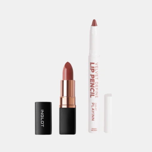 Combo Son Kem Thỏi Vegan Dưỡng Môi Kiss Catcher Lipstick 909 + Son Bút Chì Kẻ Viền Môi & Son Môi Playinn Velvet Define Lip Pencil 63